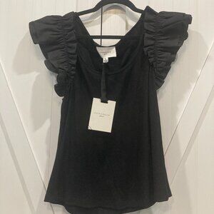 Tuckernuck Pomander Place Black Ruffle Rita Top Size L